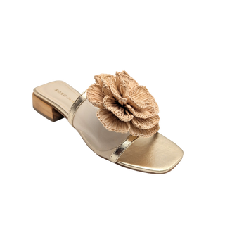 Ana Flower Sandal - Gold/Raffia