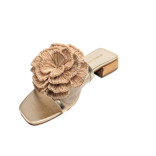 Ana Flower Sandal - Gold/Raffia
