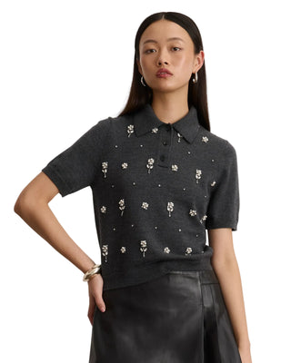 Tanya Taylor Camilla Sweater W/ Embroidery - Dark Heather Gray