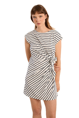 Ladies Knitted Dress - White/Navy Blue