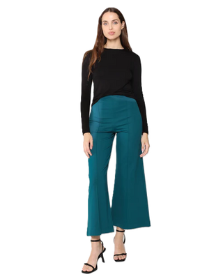 Ponte Knit Wide Leg Pant Crop - Teal