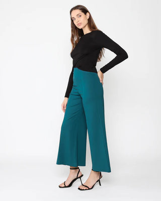 Ponte Knit Wide Leg Pant Crop - Teal