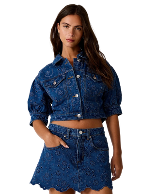 Steve Madden Serafina Jacket In Eyelet Denim - Blue Depths