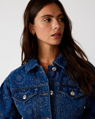 Steve Madden Serafina Jacket In Eyelet Denim - Blue Depths