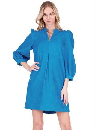Corduroy Front Yolk Dress - Blue