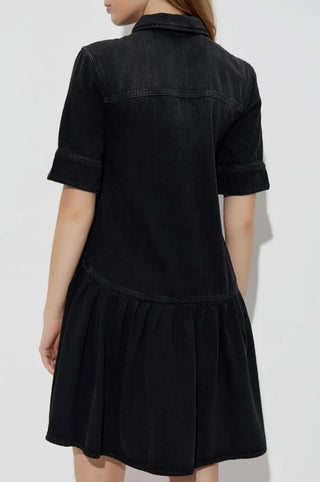 Ganni Soft Ridgid Denim Mini Dress - Black Wash