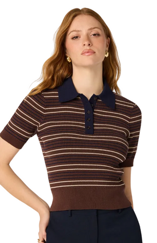 Astr Iris Sweater - Brown Navy Stripe
