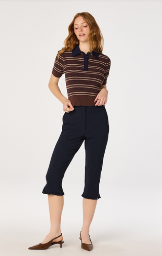 Astr Iris Sweater - Brown Navy Stripe