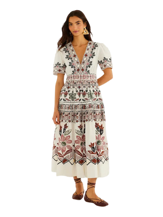 Farm Rio Short Slv Maxi - Ainika Flowers Winter White
