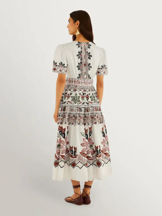 Farm Rio Short Slv Maxi - Ainika Flowers Winter White