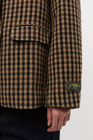 Check Wool Mix Oversized Blazer - Chicory Coffee
