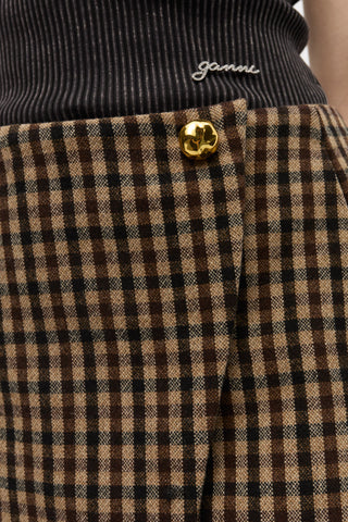 Check Wool Mix Skirt - Chicory Coffee