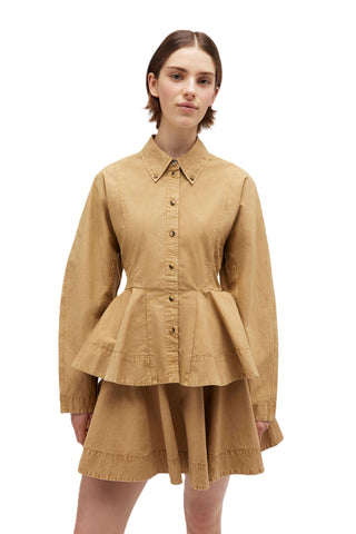 Washed Stretch Cotton Peplum Shirt - Lark