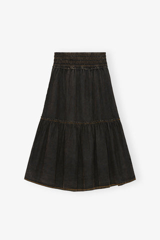 Garment Dyed Cotton Smock Maxi Skirt - Black
