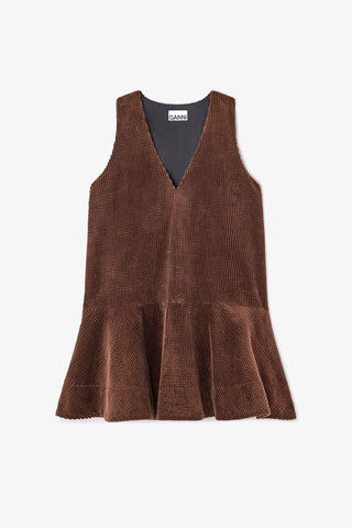 Seersucker Corduroy V-neck Mini Dress - Chicory Coffee