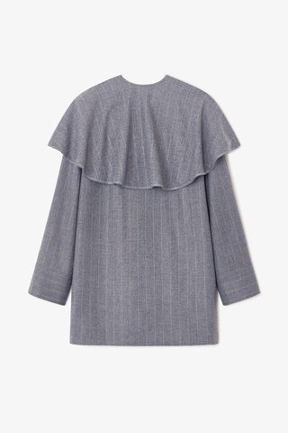 Brushed Wool Stripe Circle Collar Mini Dress - Pewter