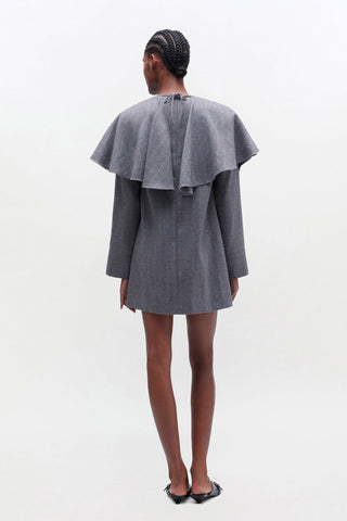 Brushed Wool Stripe Circle Collar Mini Dress - Pewter