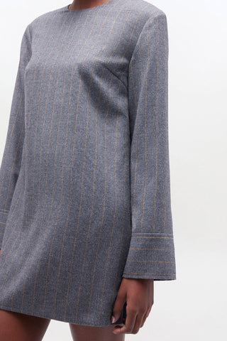 Brushed Wool Stripe Circle Collar Mini Dress - Pewter