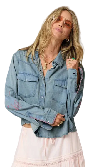 Kerri Rosenthal Western Pia Denim Shirt - True Denim