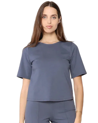 Ponte Knit Short Sleeve Top - Denim