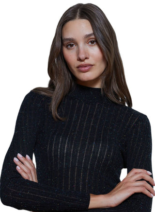 Autumn Cashmere Mock Neck with Ladder Stitch - Black