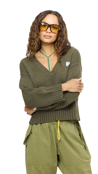 Kerri Rosenthal Saturday V- Neck Sweater - Army Green
