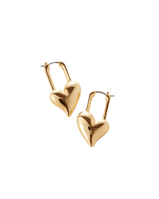 Padlock Heart Earrings - High Polish Gold