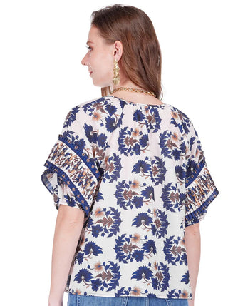 Joy Joy Pleated Sleeve Peasant Top - Indigo Lotus