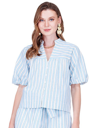 Puff Sleeve Blouse - Blue Stripe
