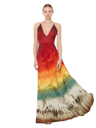 Lauren Pleated V-Neck Maxi - Crystal Tie Dye