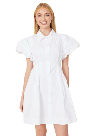 Poplin Statement Sleeve Dress - White