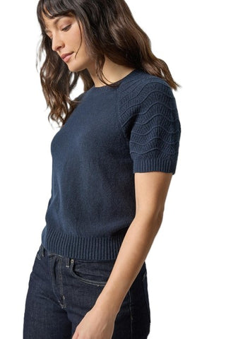 Textured Sleeve Sweater - Navy