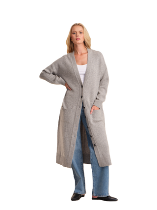Kit Wool Cashmere Long Cardigan - Grey Mist