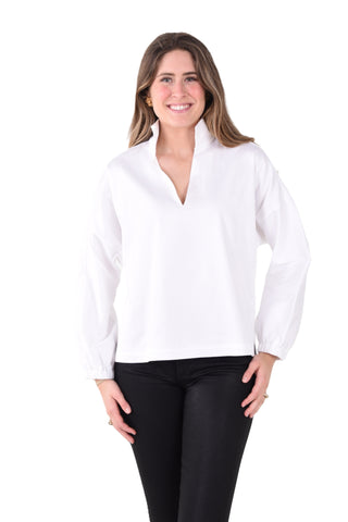 Long Sleeve Poppy - White Cotton Poplin