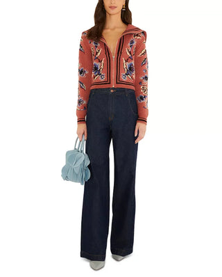 Farm Rio Floral Beauty Tapestry Knit Cardigan - Blush Pink