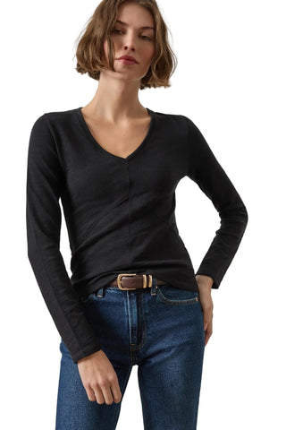 Lilla P Vintage Long Sleeve V-Neck - Black