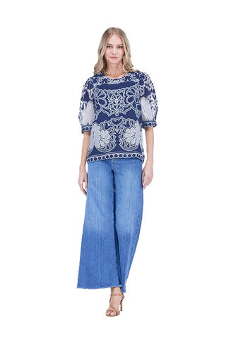 Jade Puff Sleeve Top - Navy Petal