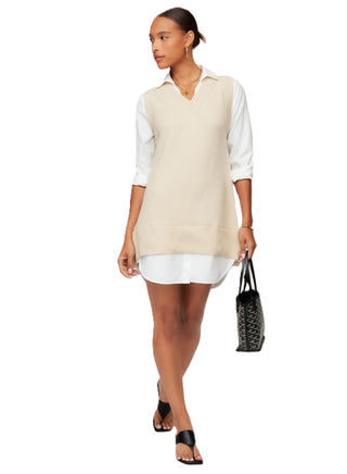 Elora Mixed Media Vest Dress - Oatmeal