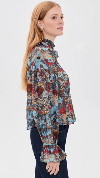 Alice + Olivia Bernice Victorian Ruffle Blouse - Heartstrings Mineral Blue