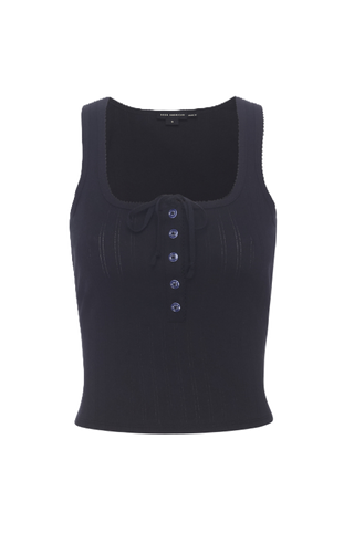 Pointelle Henley Tank Top - Black