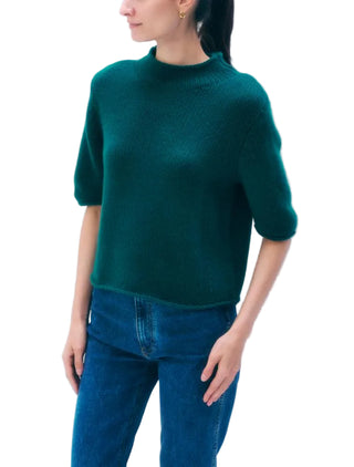 White + Warren Cashmere Mockneck Tee - Bright Viridian