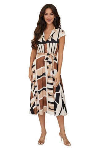 Milio Milano Geo Print Dress - Cream/Camel Multi
