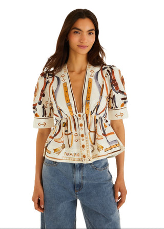 Farm Rio Equestrian Scarf Blouse - Winter White