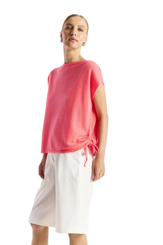 Off Shoulder Rouched Tee - Hot Coral