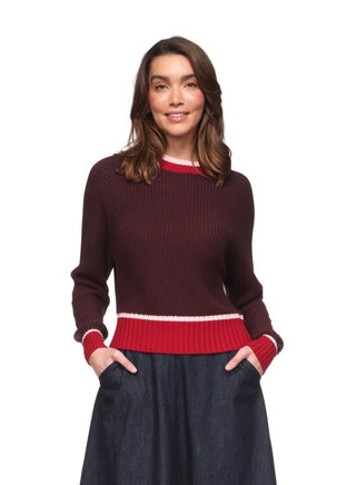 Brodie Chunky Tipped Crew - Cocoa/Wine/Blossom