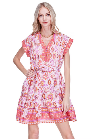 Pin Tuck Edged Dress - Bohemian Sunburst