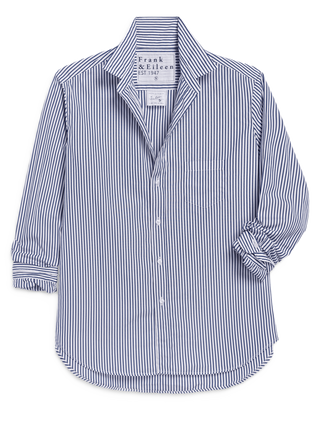 Relaxed Button-Up Shirt - White Navy Stripe