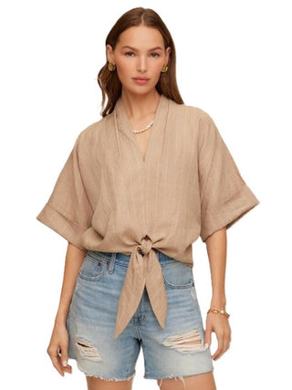 Janice Cuffed Sleeve Tie Front - Stripe