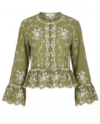 Ellianna Top - Amira Embroidered Olive