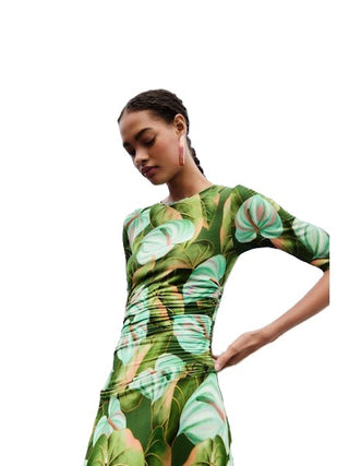Farm Rio Short Sleeve Midi Dress - Anturium Leaves Green&nbsp;